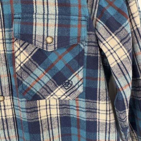 Ariat Huntleigh Retro Plaid Long Sleeve Snap Western Flannel Shirt Small Blue - Picture 4 of 14